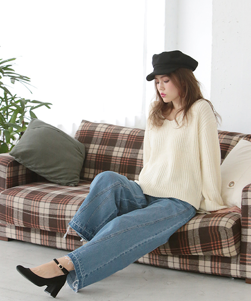 one after another NICE CLAUP(ワンアフターアナザーナイスクラップ)の「ざっくりVニット(ニット/セーター・レディース・トップグレー/アイボリー/ボルドー/ブラックミックス・FREE)」の12枚目の写真