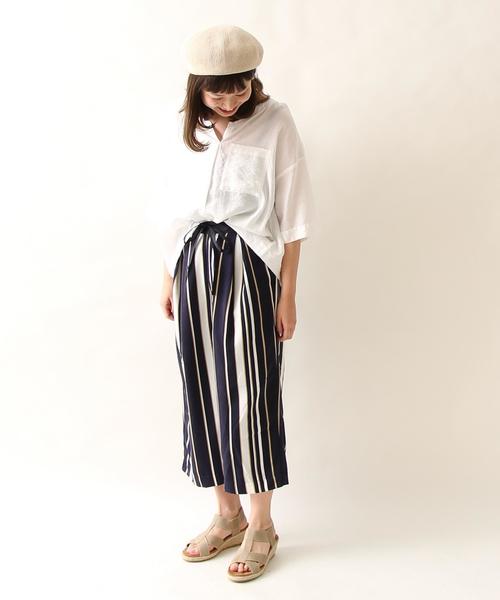 coen（コーエン）の「レジメンタルストライプクロップドパンツ（その他パンツ・レディース・オリーブ/ネイビー・LARGE/MEDIUM）」の16枚目の写真