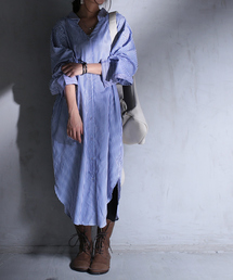 antiqua | ストライプデザインロングシャツワンピ(シャツワンピース)