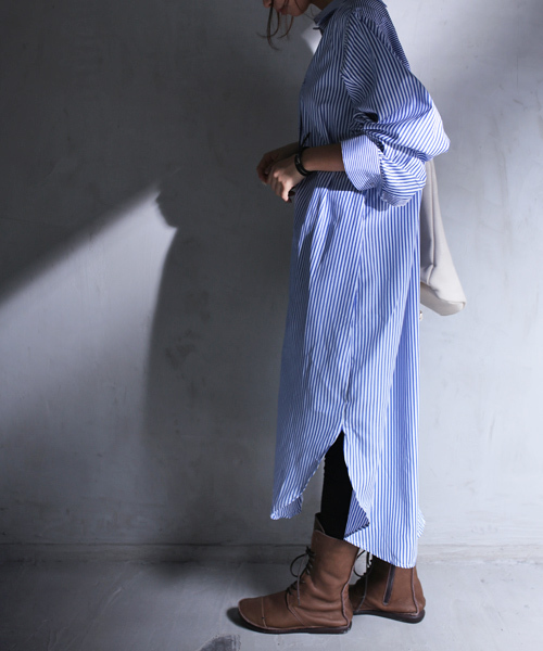 antiqua（アンティカ）の「ストライプデザインロングシャツワンピ（シャツワンピース・レディース・ブルー・FREE）」の20枚目の写真