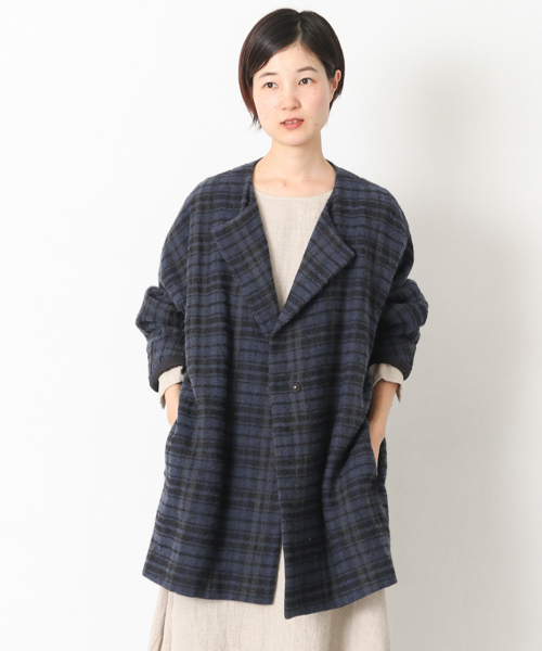 かぐれ（カグレ）の「ウールリネンチェックコート（その他アウター