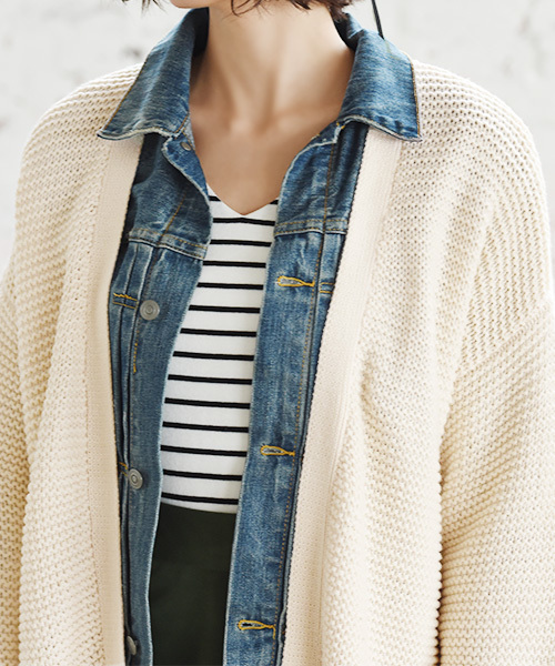 Luz Llena(ラズレナ)の「パール編みローゲージニット・ロングカーディガン(カーディガン/ボレロ・レディース・アイボリー/ブラウン/ブラック・MEDIUM)」の4枚目の写真