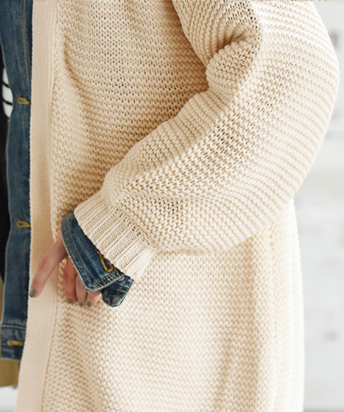 Luz Llena(ラズレナ)の「パール編みローゲージニット・ロングカーディガン(カーディガン/ボレロ・レディース・アイボリー/ブラウン/ブラック・MEDIUM)」の6枚目の写真