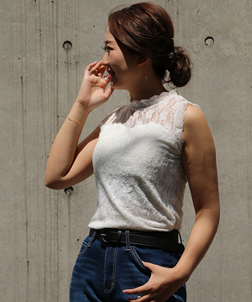 VENCEEXCHANGE(ヴァンスエクスチェンジ)の「カップ付きレースハイネック (タンクトップ・レディース・ブラック/オフホワイト/ブルー/イエロー・MEDIUM/M)」の15枚目の写真