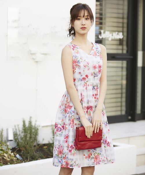 Tocco Closet トッコ クローゼット の フラワー シアーチェックワンピース ワンピース Wear