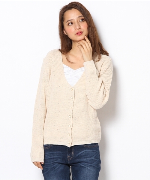 one after another NICE CLAUP（ワンアフターアナザーナイスクラップ）の「片あぜカーディガン（カーディガン/ボレロ・レディース・アイボリー/ピンク/グリーン/グレー・FREE）」の4枚目の写真