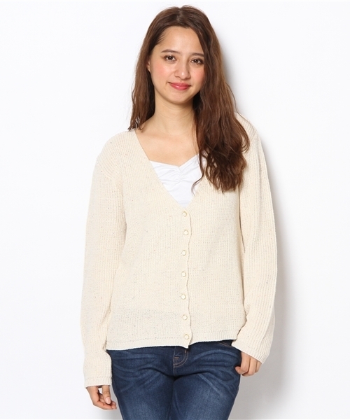 one after another NICE CLAUP（ワンアフターアナザーナイスクラップ）の「片あぜカーディガン（カーディガン/ボレロ・レディース・アイボリー/ピンク/グリーン/グレー・FREE）」の2枚目の写真