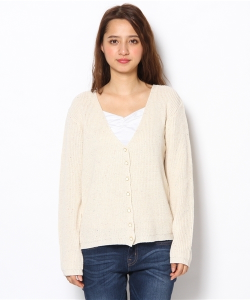 one after another NICE CLAUP（ワンアフターアナザーナイスクラップ）の「片あぜカーディガン（カーディガン/ボレロ・レディース・アイボリー/ピンク/グリーン/グレー・FREE）」の5枚目の写真
