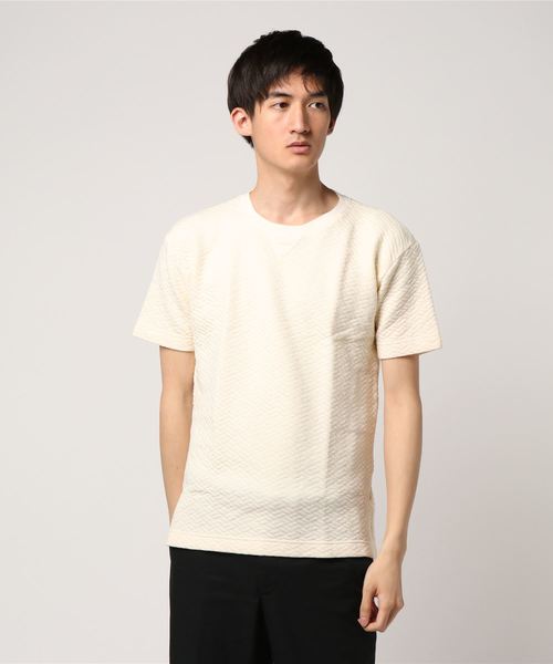 three dots(スリードッツ)の「ダイアモンドキルト クルーネックT(Tシャツ/カットソー・メンズ・アイボリー・SMALL/MEDIUM/LARGE)」の1枚目の写真