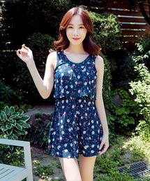 TeddyShop | 水着 レディース  小花柄 レトロワンピース オールインワン(水着)