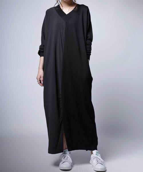 Antiqua アンティカ の 異素材切替えニットワンピース ワンピース Wear