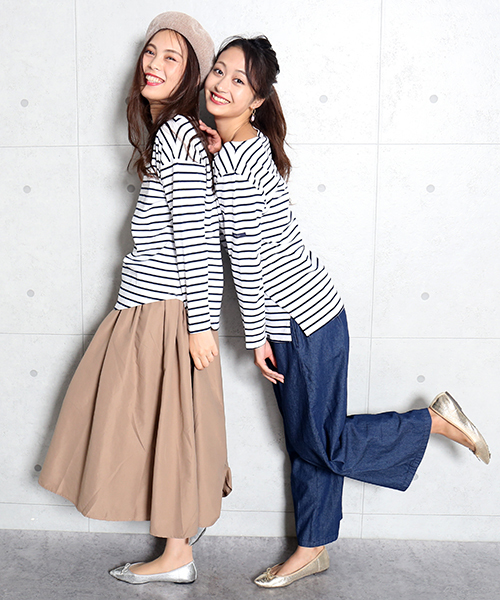 n'ee-ne(ネーネ)の「cotton ボーダーカットソー(Tシャツ/カットソー・レディース・ネイビー/グレー/レッド/グリーン/ブラック×ホワイト/ホワイト×ネイビー・M/L)」の19枚目の写真