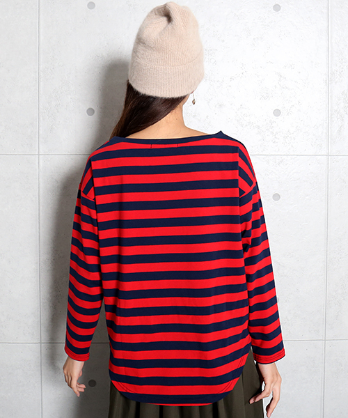 n'ee-ne(ネーネ)の「cotton ボーダーカットソー(Tシャツ/カットソー・レディース・ネイビー/グレー/レッド/グリーン/ブラック×ホワイト/ホワイト×ネイビー・M/L)」の17枚目の写真