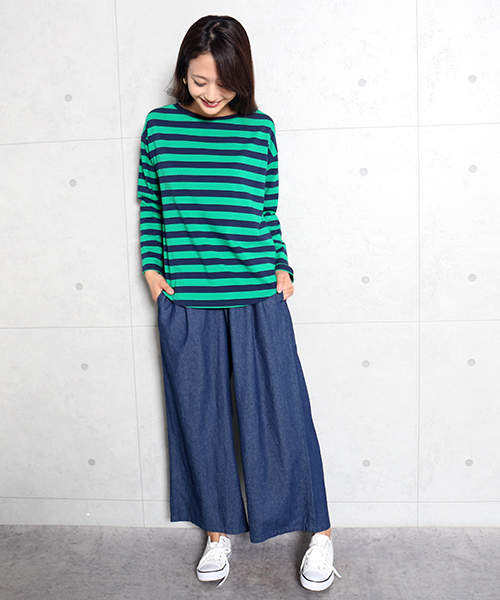 n'ee-ne(ネーネ)の「cotton ボーダーカットソー(Tシャツ/カットソー・レディース・ネイビー/グレー/レッド/グリーン/ブラック×ホワイト/ホワイト×ネイビー・M/L)」の15枚目の写真