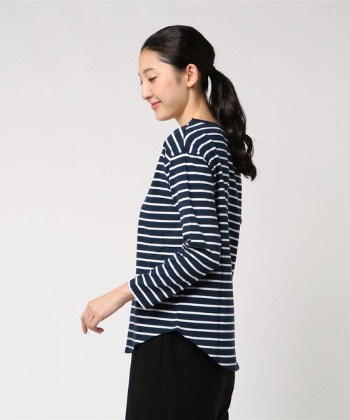 n'ee-ne(ネーネ)の「cotton ボーダーカットソー(Tシャツ/カットソー・レディース・ネイビー/グレー/レッド/グリーン/ブラック×ホワイト/ホワイト×ネイビー・M/L)」の22枚目の写真
