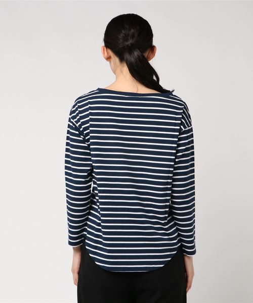 n'ee-ne(ネーネ)の「cotton ボーダーカットソー(Tシャツ/カットソー・レディース・ネイビー/グレー/レッド/グリーン/ブラック×ホワイト/ホワイト×ネイビー・M/L)」の16枚目の写真