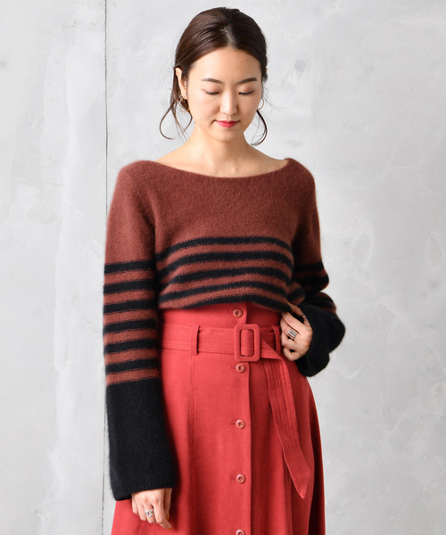 DouDou（ドゥドゥ）の「ラクーンボートプルオーバー（ニット/セーター・レディース・ブラック/ボルドー/モカ・FREE）」の9枚目の写真