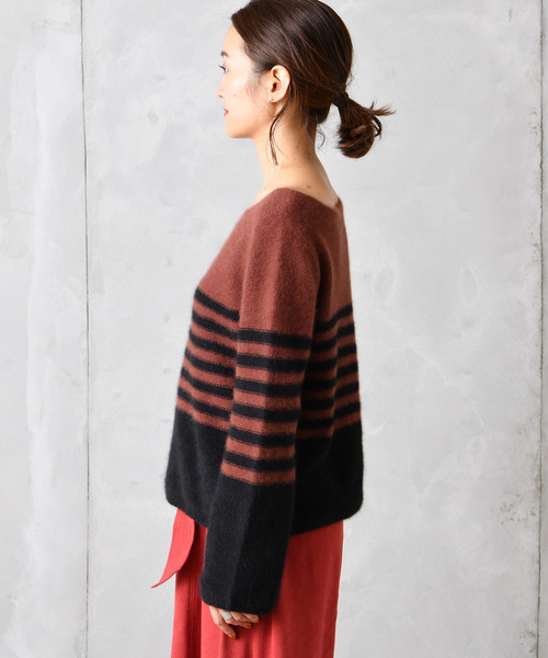 DouDou（ドゥドゥ）の「ラクーンボートプルオーバー（ニット/セーター・レディース・ブラック/ボルドー/モカ・FREE）」の13枚目の写真