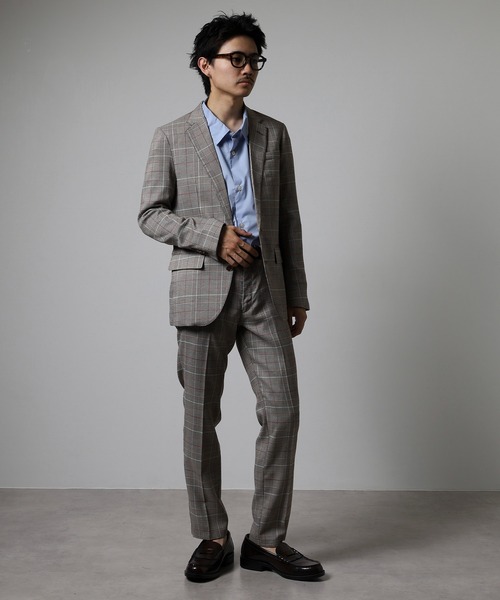 STUDIOUS パンツスーツ セットアップノーカラー 1ボタン グレー S SUIT SELECT セットアップ 「オールシーズン」洗えるノーカラー