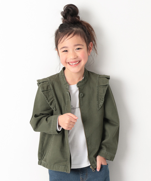 devirock（デビロック）の「肩フリルノーカラーミリタリージャケット（ミリタリージャケット・キッズ・ブラック/カーキ・100cm/110cm/120cm/130cm/140cm/150cm/160cm）」の2枚目の写真