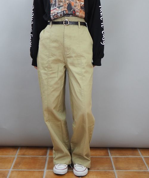 tiptop(ティップトップ)の「ベルト付き切り替えパンツ(その他パンツ・レディース・ベージュ/グレイッシュベージュ/ブルー/ネイビー/サックスブルー/アイボリー・FREE)」の1枚目の写真