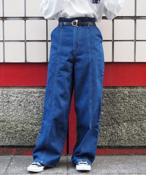 tiptop(ティップトップ)の「ベルト付き切り替えパンツ(その他パンツ・レディース・ベージュ/グレイッシュベージュ/ブルー/ネイビー/サックスブルー/アイボリー・FREE)」の4枚目の写真