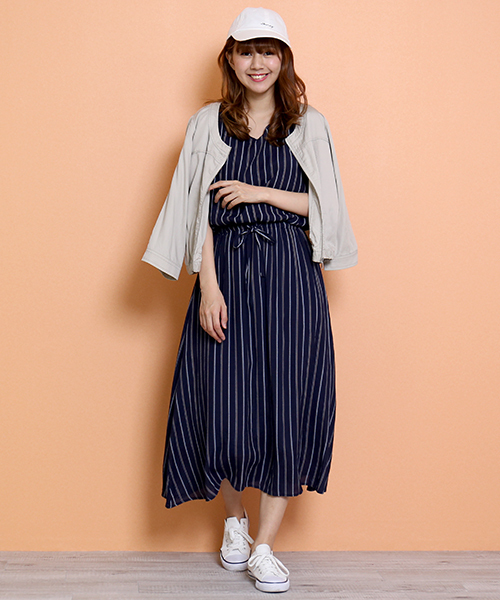 n'ee-ne（ネーネ）の「ストライプ＆チェック柄　ウエストマークワンピース（ワンピース・レディース・グレー系その他/ベージュ系その他/ブルー系その他・M/L）」の19枚目の写真
