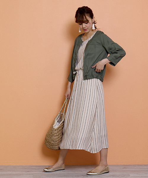 n'ee-ne（ネーネ）の「ストライプ＆チェック柄　ウエストマークワンピース（ワンピース・レディース・グレー系その他/ベージュ系その他/ブルー系その他・M/L）」の15枚目の写真