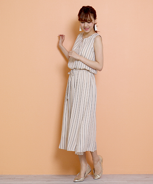 n'ee-ne（ネーネ）の「ストライプ＆チェック柄　ウエストマークワンピース（ワンピース・レディース・グレー系その他/ベージュ系その他/ブルー系その他・M/L）」の12枚目の写真