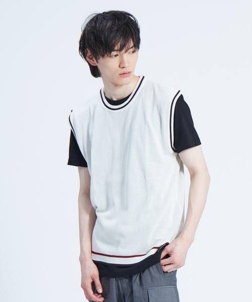 ABAHOUSE（アバハウス）の「【WEB別注】クルーネックベスト（ニット/セーター・メンズ・ホワイト/ネイビー/ブラック・46/48）」の2枚目の写真