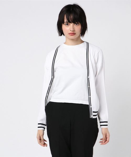 MEW'S REFINED CLOTHES(ミューズリファインドクローズ)の「洗えるラインVカーディガン(カーディガン)」|ホワイト