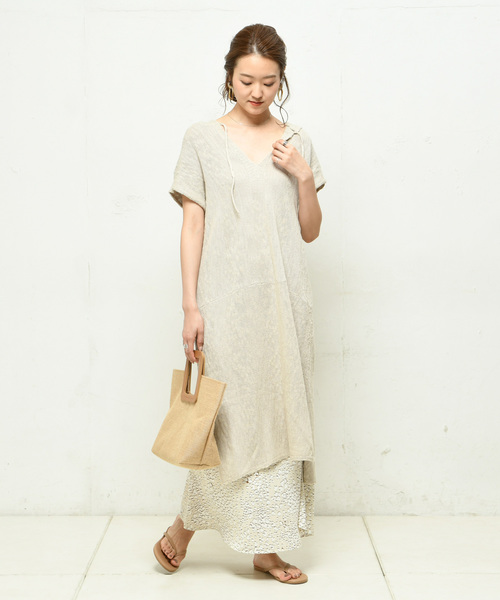 DouDou（ドゥドゥ）の「ボーダーニットワンピース（ワンピース・レディース・ベージュ/オフホワイト・FREE）」の2枚目の写真