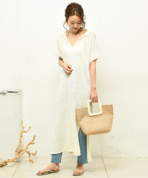 DouDou（ドゥドゥ）の「ボーダーニットワンピース（ワンピース・レディース・ベージュ/オフホワイト・FREE）」の5枚目の写真