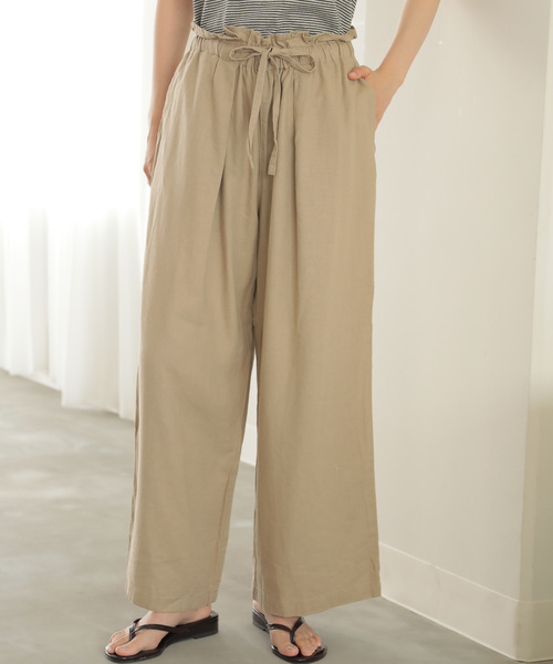 AMERICAN HOLIC（アメリカンホリック）の「麻混バックポケットワイドパンツ（その他パンツ・レディース・キャメル/ストライプ/チャコールグレー/ベージュ/ブルー/ネイビー・L/M）」の2枚目の写真