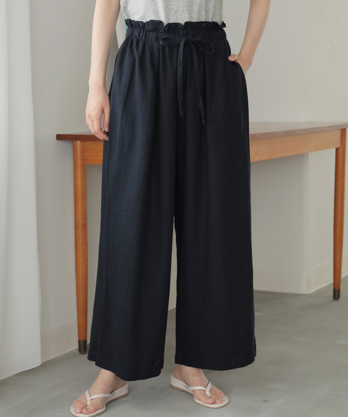 AMERICAN HOLIC（アメリカンホリック）の「麻混バックポケットワイドパンツ（その他パンツ・レディース・キャメル/ストライプ/チャコールグレー/ベージュ/ブルー/ネイビー・L/M）」の3枚目の写真