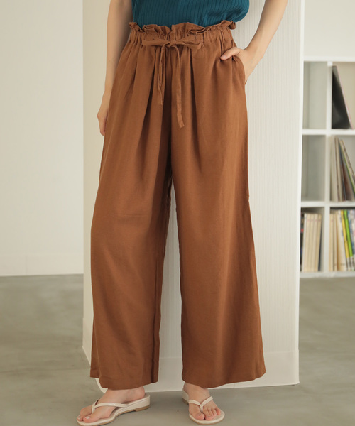 AMERICAN HOLIC（アメリカンホリック）の「麻混バックポケットワイドパンツ（その他パンツ・レディース・キャメル/ストライプ/チャコールグレー/ベージュ/ブルー/ネイビー・L/M）」の5枚目の写真