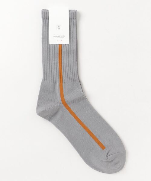 MAISON SPECIAL（メゾンスペシャル）の「シルケットラインソックス 【MAISON SPECIAL/メゾンスペシャル】（ソックス/靴下・メンズ・ホワイト/ブラック/パープル/グレー/ネイビー/ベージュ/オフホワイト/チャコールグレー/グリーン/オレンジ/ラベンダー/ブルー・FREE）」の5枚目の写真