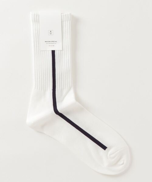 MAISON SPECIAL（メゾンスペシャル）の「シルケットラインソックス 【MAISON SPECIAL/メゾンスペシャル】（ソックス/靴下・メンズ・ホワイト/ブラック/パープル/グレー/ネイビー/ベージュ/オフホワイト/チャコールグレー/グリーン/オレンジ/ラベンダー/ブルー・FREE）」の3枚目の写真