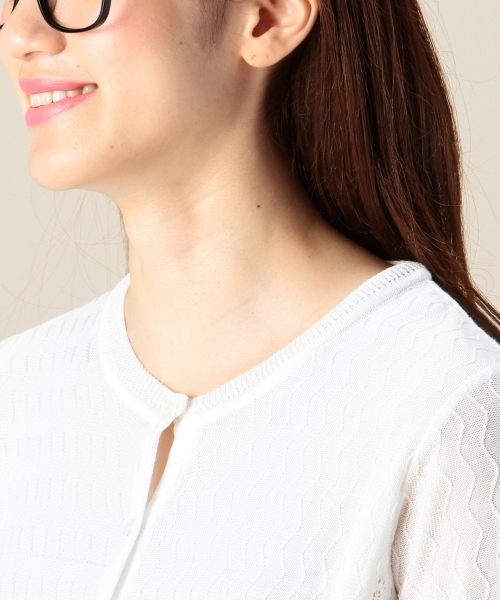 BEAUTY&YOUTH UNITED ARROWS（ビューティーアンドユースユナイテッドアローズ）の「BYSF サイドレースジャカードカーディガン ◆（カーディガン/ボレロ・レディース・ホワイト/ライトグレー/ネイビー・フリー）」の4枚目の写真