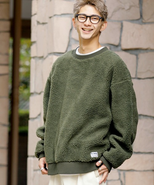 ADMIX/ATELIER SAB MEN(アドミックスアトリエサブメン)の「【no sweat×ADMIX/ATELIER SAB MEN】コラボ別注 もこもこ シェルパ ボア フリース オーバーサイズ スウェット(スウェット・メンズ・ブラック/ライトベージュ/ホワイト/グリーン/ライトパープル/ネイビー/モカ/チャコールグレー/カーキ・48/50)」の1枚目の写真