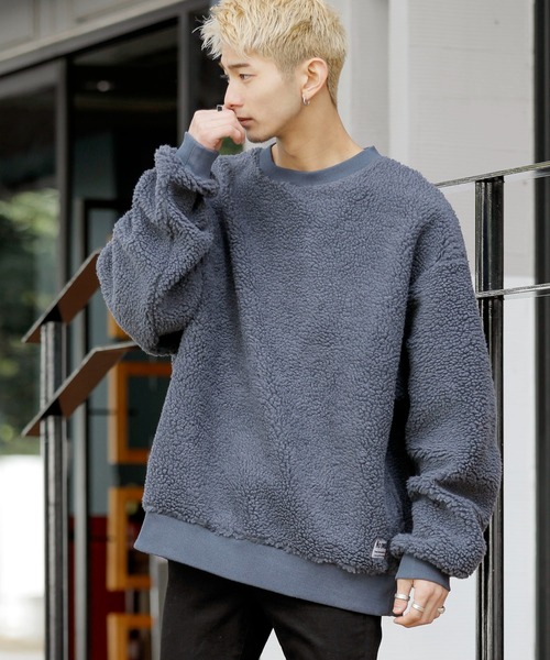 ADMIX/ATELIER SAB MEN(アドミックスアトリエサブメン)の「【no sweat×ADMIX/ATELIER SAB MEN】コラボ別注 もこもこ シェルパ ボア フリース オーバーサイズ スウェット(スウェット・メンズ・ブラック/ライトベージュ/ホワイト/グリーン/ライトパープル/ネイビー/モカ/チャコールグレー/カーキ・48/50)」の4枚目の写真