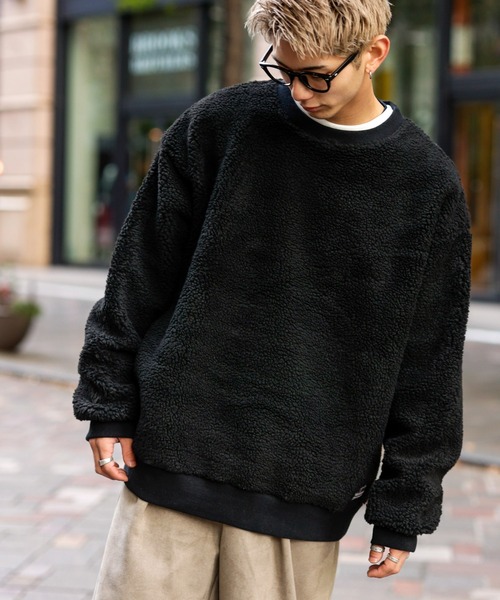 ADMIX/ATELIER SAB MEN(アドミックスアトリエサブメン)の「【no sweat×ADMIX/ATELIER SAB MEN】コラボ別注 もこもこ シェルパ ボア フリース オーバーサイズ スウェット(スウェット・メンズ・ブラック/ライトベージュ/ホワイト/グリーン/ライトパープル/ネイビー/モカ/チャコールグレー/カーキ・48/50)」の3枚目の写真