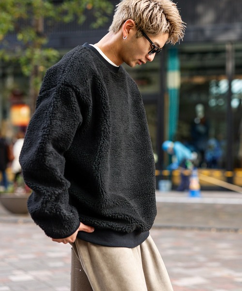 ADMIX/ATELIER SAB MEN(アドミックスアトリエサブメン)の「【no sweat×ADMIX/ATELIER SAB MEN】コラボ別注 もこもこ シェルパ ボア フリース オーバーサイズ スウェット(スウェット・メンズ・ブラック/ライトベージュ/ホワイト/グリーン/ライトパープル/ネイビー/モカ/チャコールグレー/カーキ・48/50)」の13枚目の写真