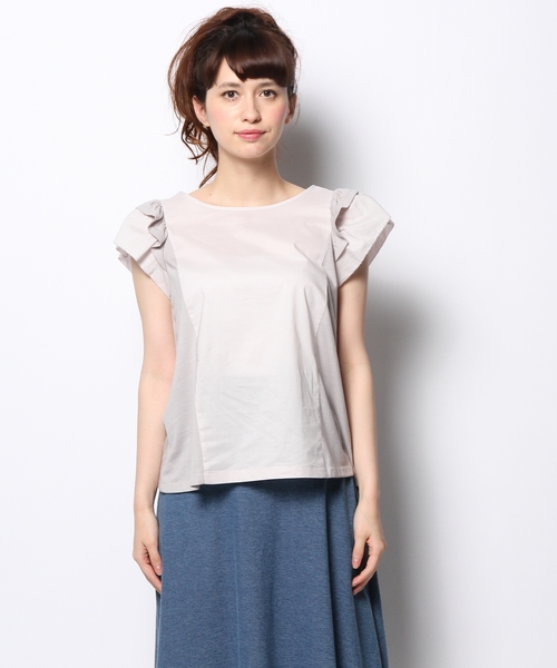 CROON A SONG（クルーンアソング）の「ショルダーフリルトップス（Tシャツ/カットソー・レディース・ホワイト/ブラック/ライトグレー/サックスブルー・38）」の11枚目の写真