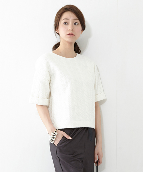 Ray BEAMS（レイビームス）の「◎Ray BEAMS / ケーブルジャカード クルーネック プルオーバー（Tシャツ/カットソー・レディース・オフホワイト/ネイビー・ONE SIZE）」の13枚目の写真