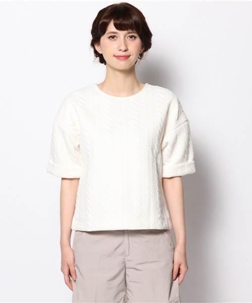 Ray BEAMS（レイビームス）の「◎Ray BEAMS / ケーブルジャカード クルーネック プルオーバー（Tシャツ/カットソー・レディース・オフホワイト/ネイビー・ONE SIZE）」の3枚目の写真