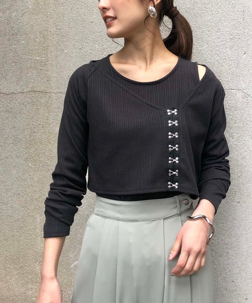 &g'aime(アンジェム)の「【&g'aime】テレコレイヤードトップス(Tシャツ/カットソー・レディース・ブラック/ベージュ/ピンクベージュ・FREE)」の2枚目の写真