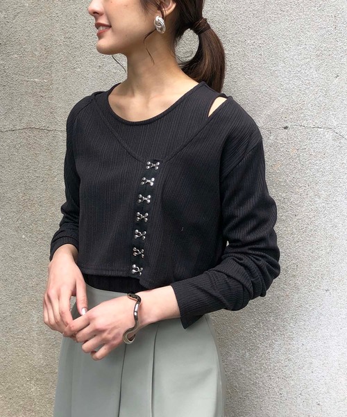 &g'aime(アンジェム)の「【&g'aime】テレコレイヤードトップス(Tシャツ/カットソー・レディース・ブラック/ベージュ/ピンクベージュ・FREE)」の5枚目の写真
