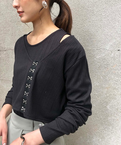 &g'aime(アンジェム)の「【&g'aime】テレコレイヤードトップス(Tシャツ/カットソー・レディース・ブラック/ベージュ/ピンクベージュ・FREE)」の7枚目の写真