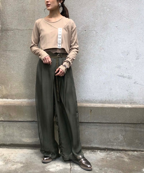 &g'aime(アンジェム)の「【&g'aime】テレコレイヤードトップス(Tシャツ/カットソー・レディース・ブラック/ベージュ/ピンクベージュ・FREE)」の10枚目の写真